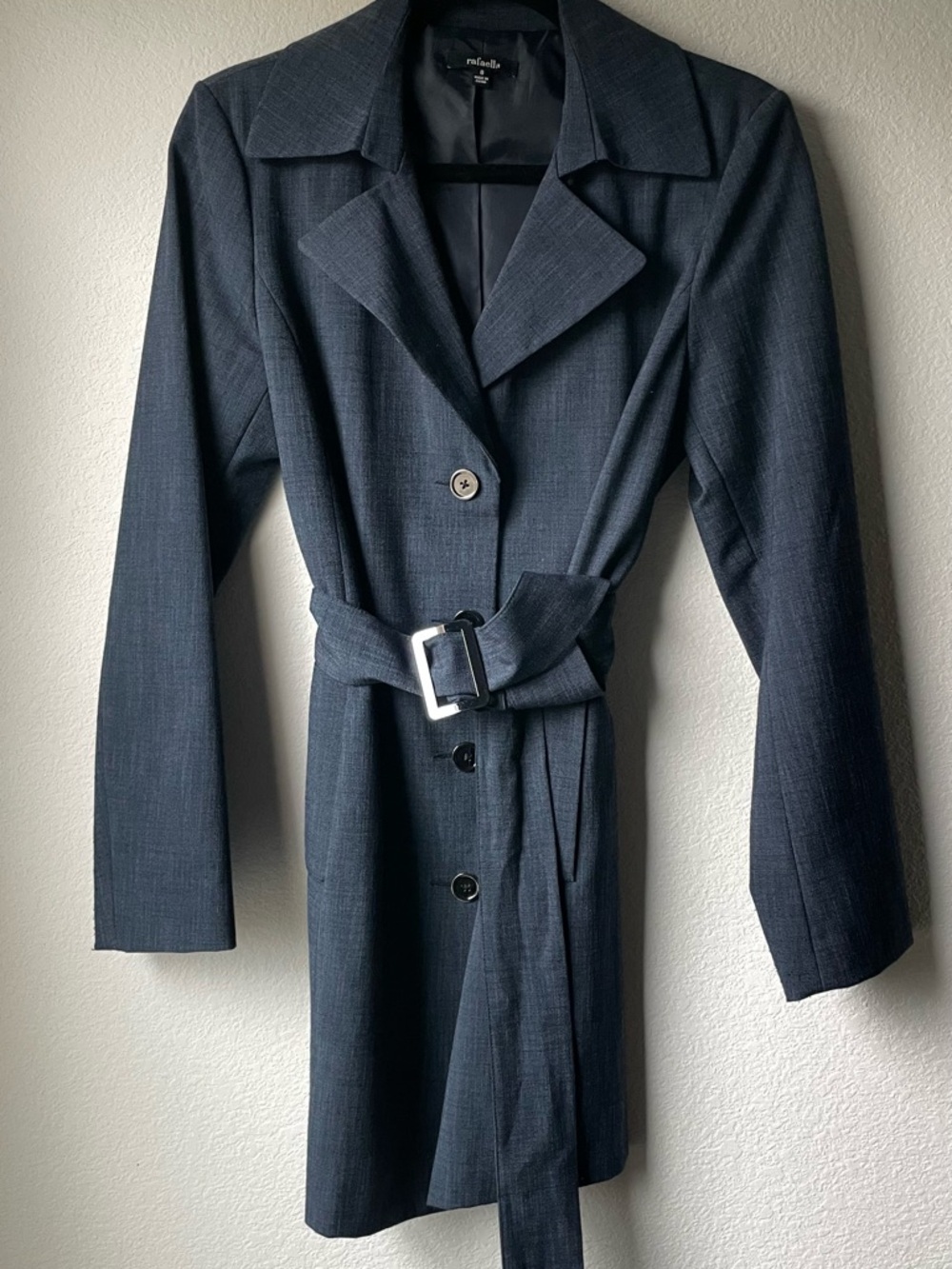 Rafaella Dark Gray Belted Trench Coat with Buckle